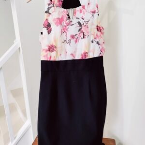 Iz Byer Floral Black and Pink Midi Dress